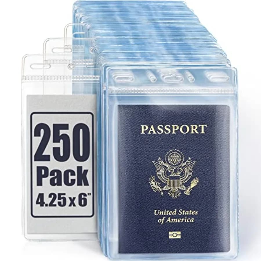 Porta Passaporto e Carte USA Trasparente, 4x6 Pollici, Confezione da 2, Porta Badge Extra Large, Porta Carte Verticale in Plastica Senza Cerniera
