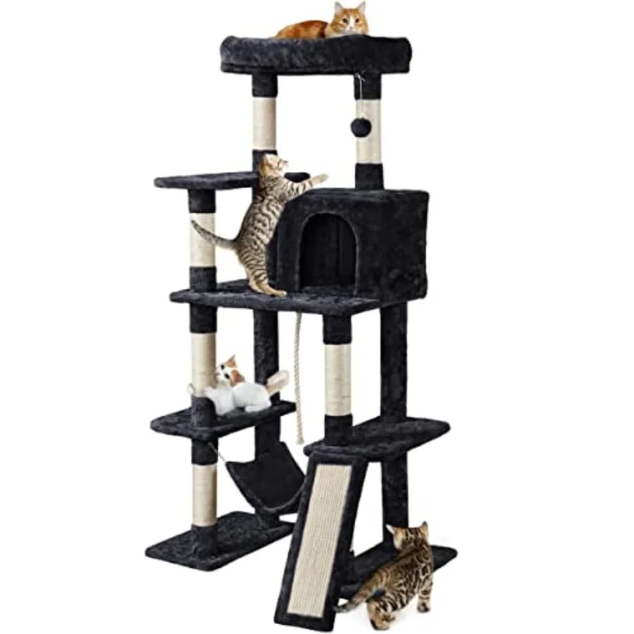63in Large Cat Tree Cat Tower, Padded Perch, Stable Frame Multi-level spacious layout, ideal indoor pet play space, roomy for l