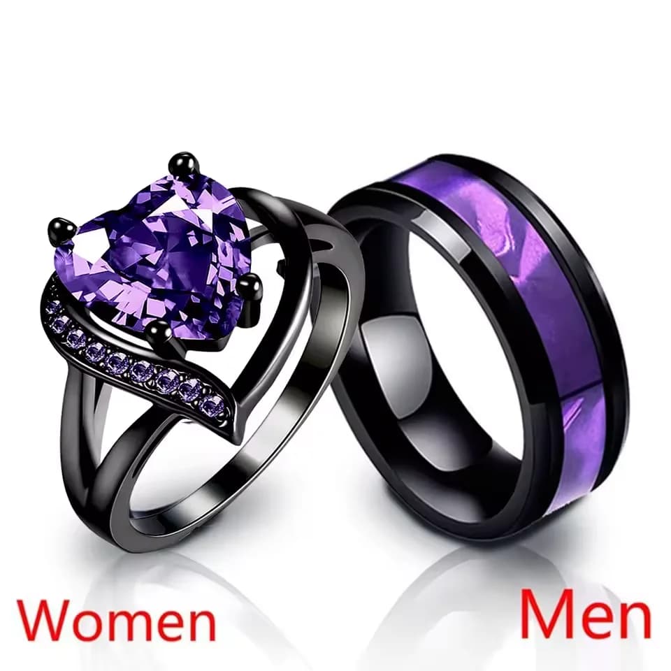 Anelli di coppia di moda Donne romantiche Cuore Viola Strass Anello di zircone Commercio all'ingrosso di gioielli regalo per feste di fidanzamento da donna da uomo