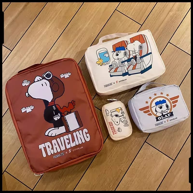 Set di Quattro Borse Portaoggetti Snoopy Stile Giapponese, per Cosmetici, Cuffie, Valigie, Organizzazione Vestiti