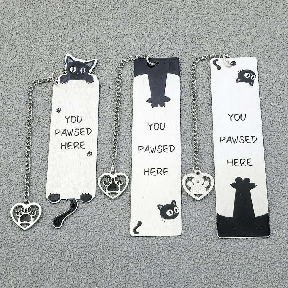 Segnalibro simpatico gattino: "You Stop Here" - Ciondolo in acciaio inossidabile - Regalo perfetto per gli appassionati di gatti e gli appassionati di libri