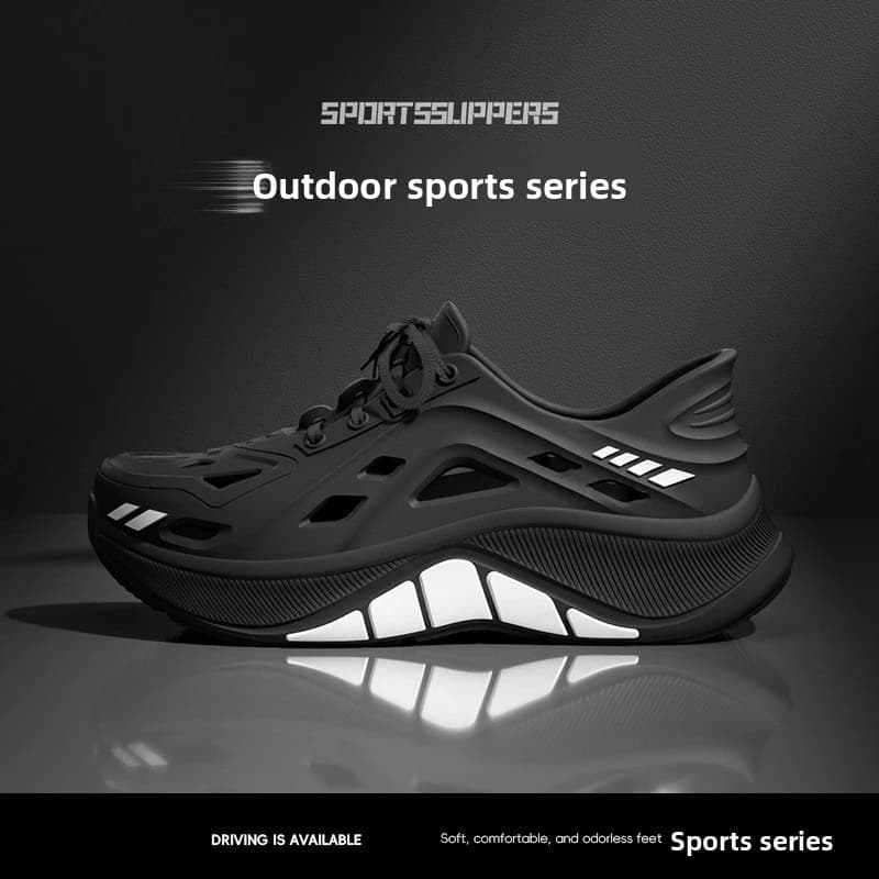 Thick soled perforated shoes for men summer outerwear, anti slip and wear-resistant driving toe sandals men's trendy men's shoes