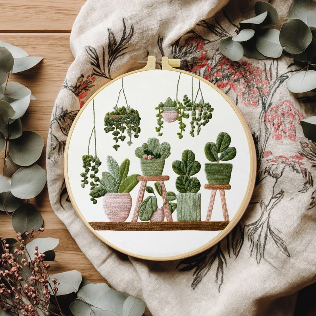 Kit per ricamo a punto croce fai da te, 1 pezzo, 20x20 cm/15x15 cm, pianta in vaso verde, idea regalo.