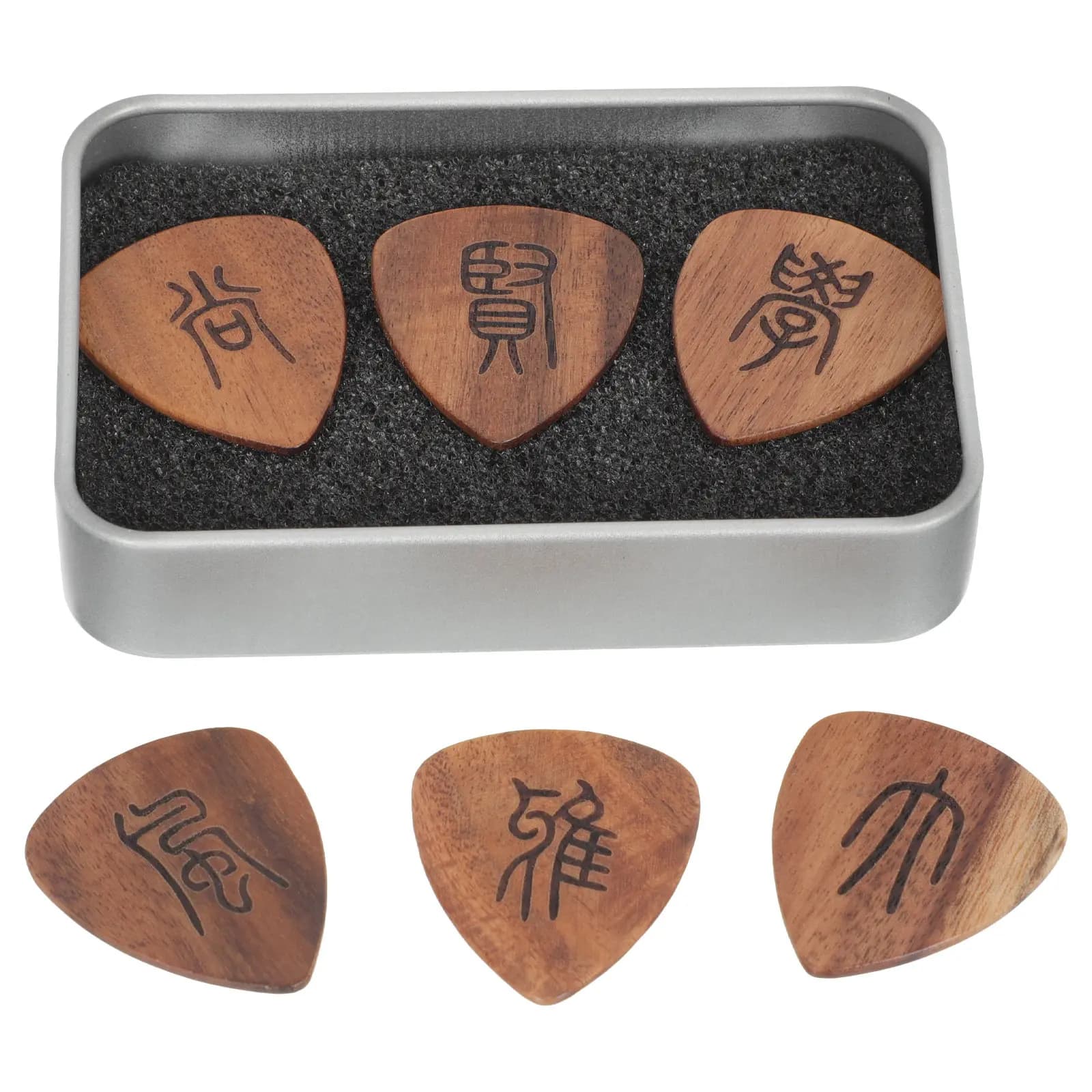Set di 1 plettri per chitarra elettrica folk in legno con scatola portaoggetti, plettri in legno massello naturale, portatili, leggeri, per un suono nitido.