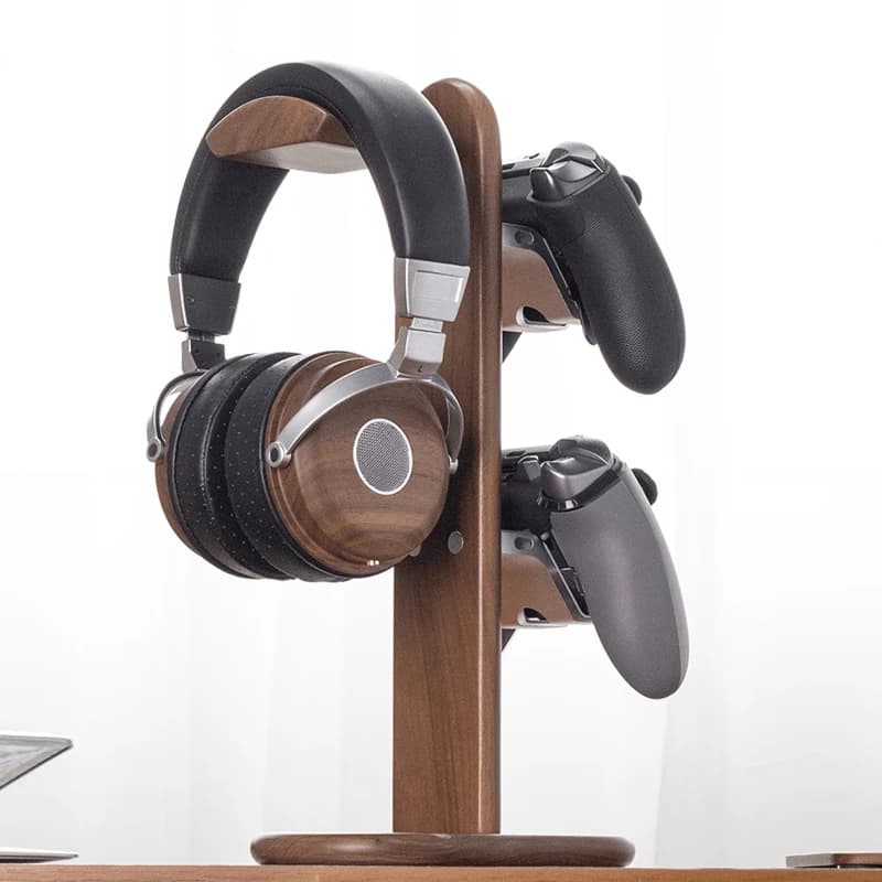 Black walnut two-in-one controller headphone solid wood stand, wooden game controller storage rack, headphone stand, walnut wood