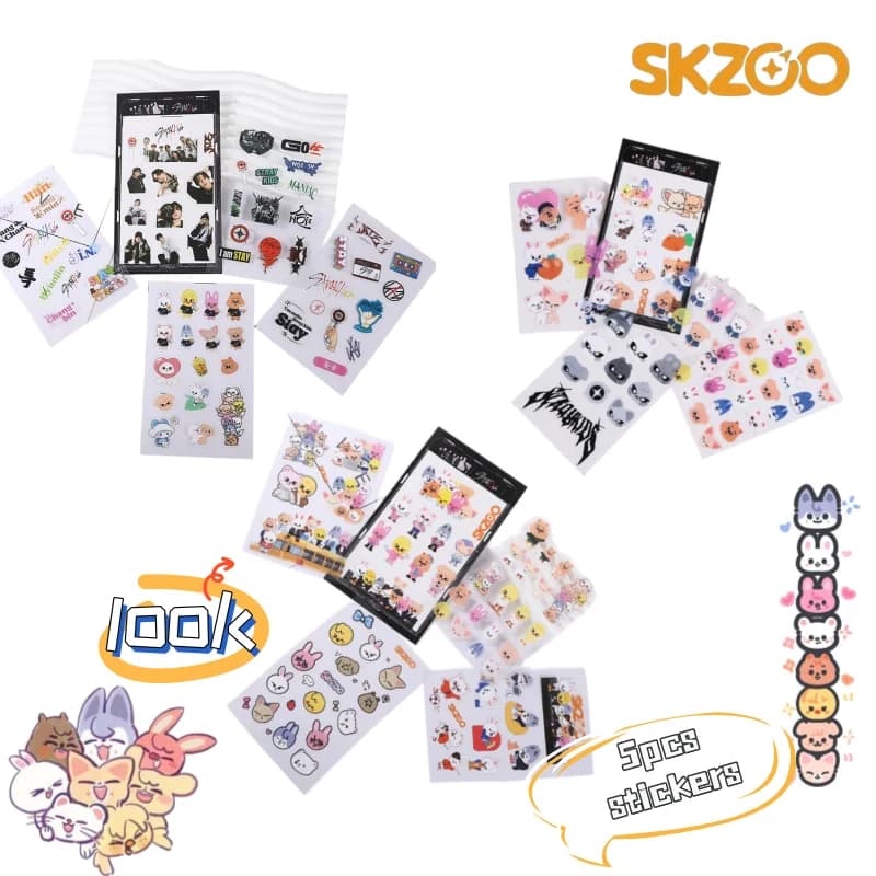 Adesivi Decorativi per Quaderni Skzoo Stray Kids, Personaggi Anime Cartoon, Adesivi Creativi Impermeabili Fai-da-Te, Regalo all'Ingrosso