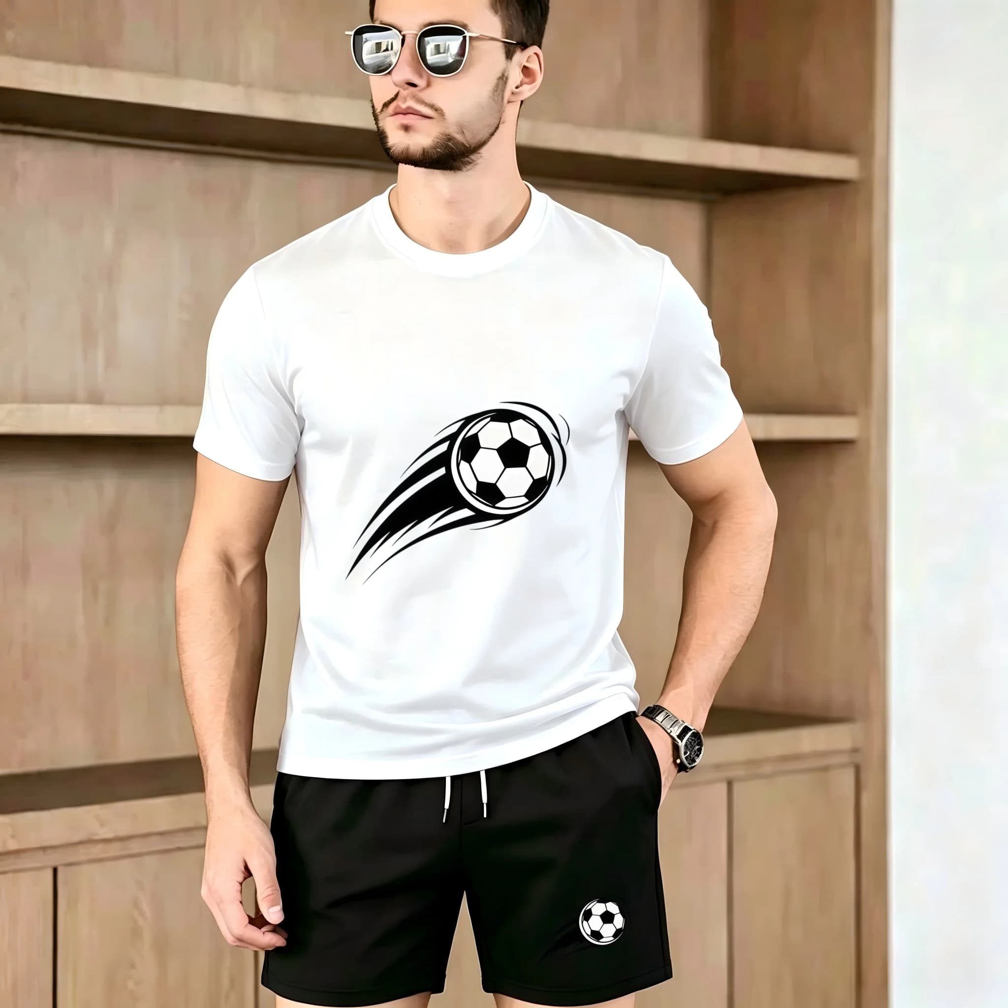 Mens Soccer Print Mesh T Shirt And Shorts Set Breathable Quick Dry Versatile Standard Eu Sizes Comfy Summer Sportswear