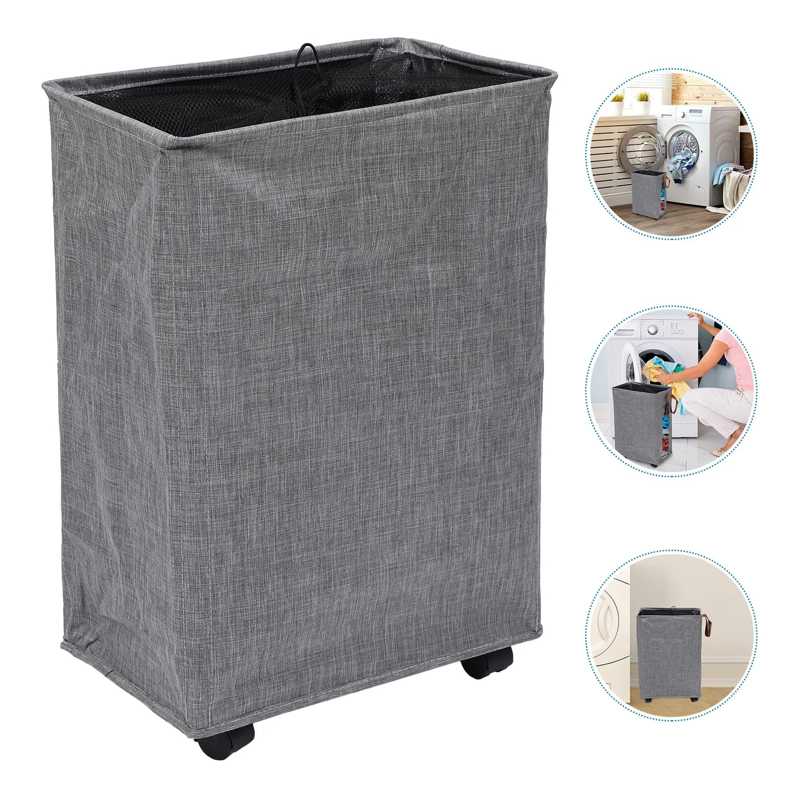 Foldable wooden door basket with wheels Handle space saving bag for bedroom bag Bathroom Shower Room