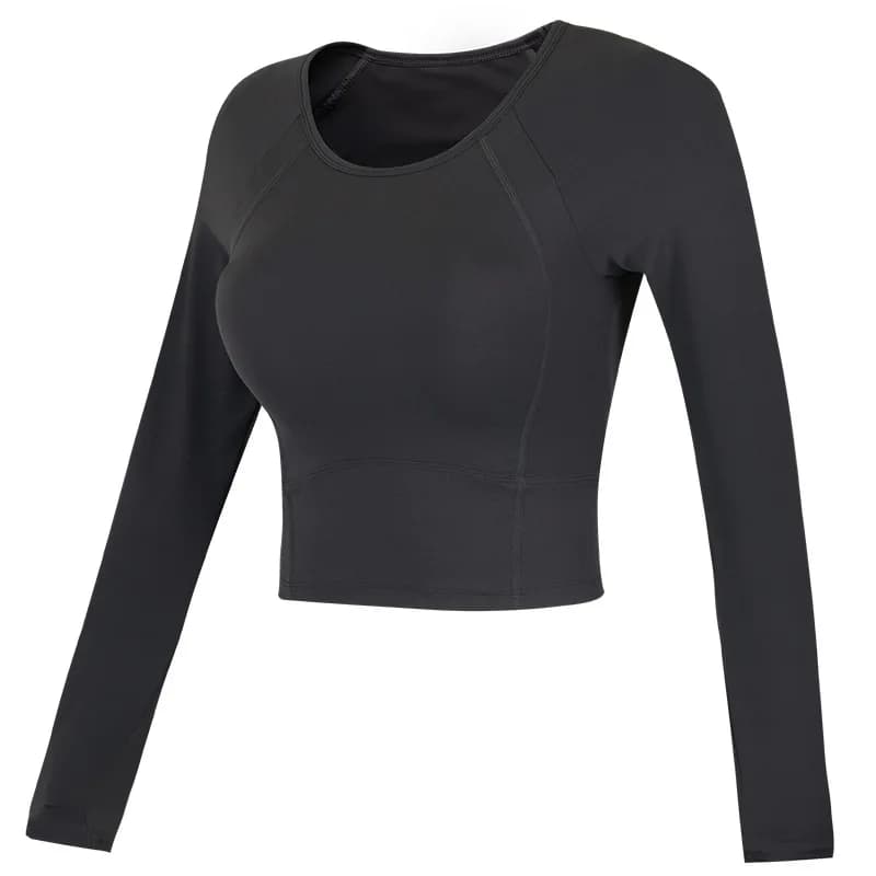 Top Corto da Donna 2025 per Pilates con Imbottitura Integra, Tuta Yoga Aderente e Modellante, Sportiva a Maniche Lunghe, Tinta Unita, Versatile