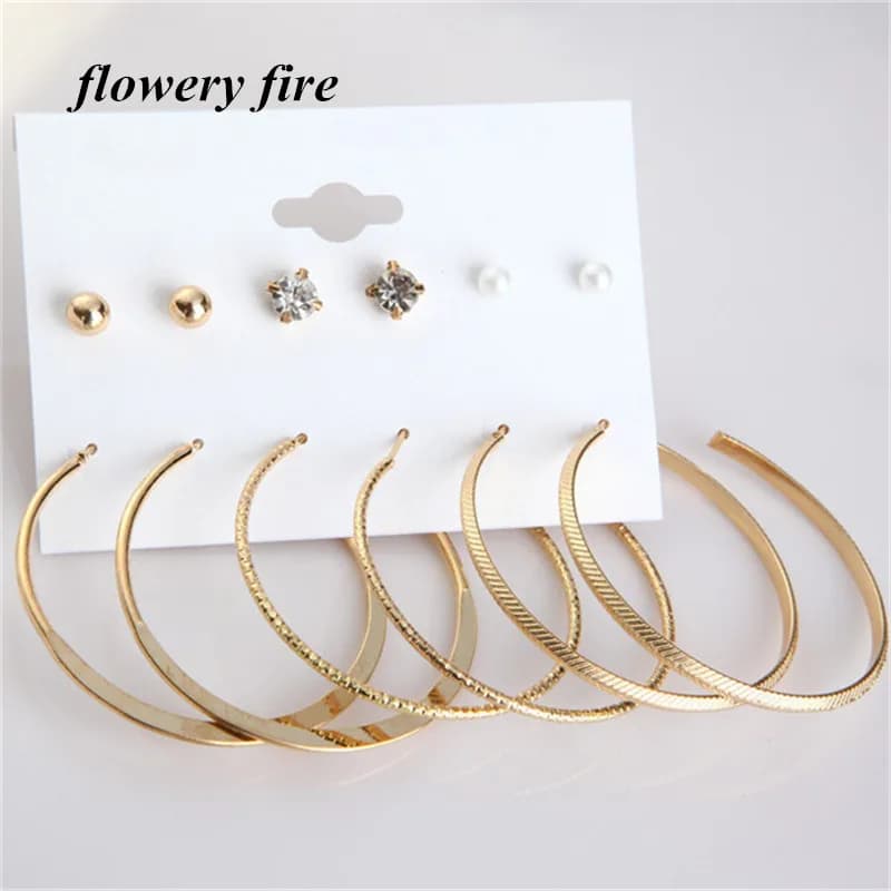 6 paia/set moda punk orecchini di cristallo set per le donne bijoux simulato perla palla grande cerchio orecchino gioielli da sposa regalo
