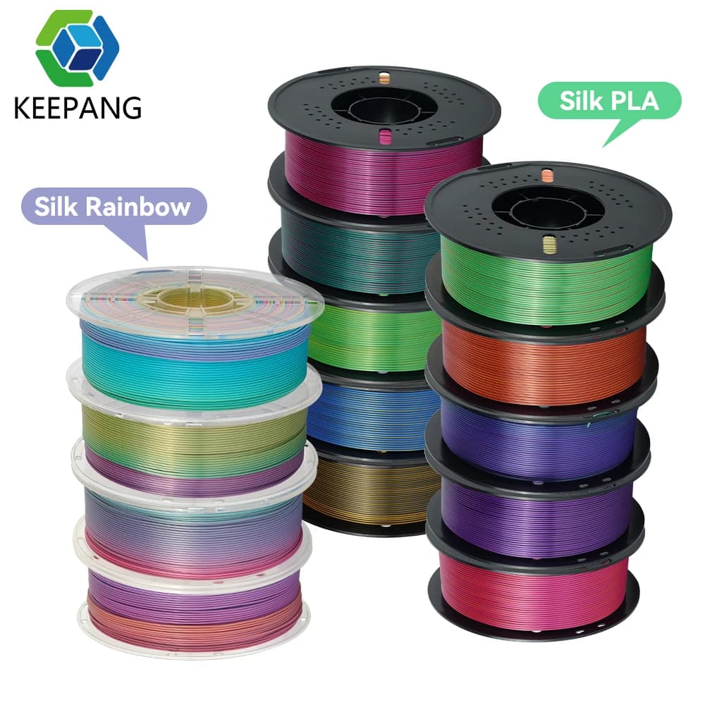 KEEPANG Silk Filament 1.75mm Triple Color 3D Printer Filament well wrapped 1KG Silk Rainbow 3D Printing Materials Multicolor