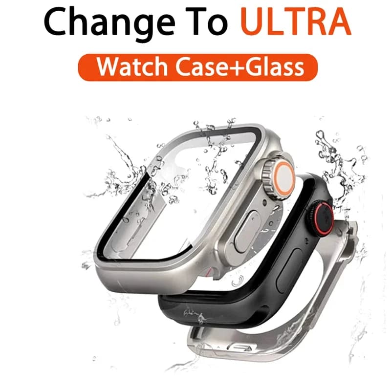 Vetro + Custodia per Apple Watch 44mm 40mm 46mm 45mm 41mm 42mm Protezione schermo Coperchio Cambia Ultra Paraurti iWatch Serie 9 8 7 SE 10 11
