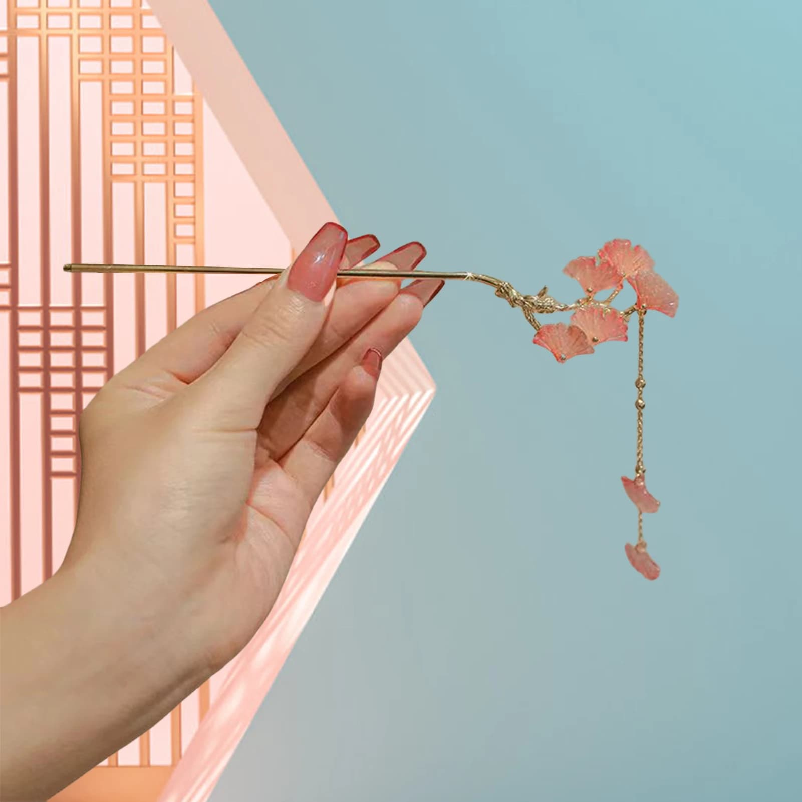 Fermaglio per capelli a forma di fiore fatato, elegante forcina con foglia di ginkgo simulata e nappa, accessorio per capelli di lusso leggero, fermagli alla moda per ragazze