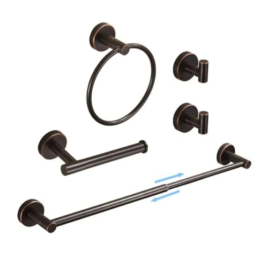 Set di Accessori Bagno in Bronzo, Include Portasciugamani da 1 a 2 Pollici, Porta Carta Igienica, Anello Portasciugamani, 2 Ganci Appendiabiti da Parete