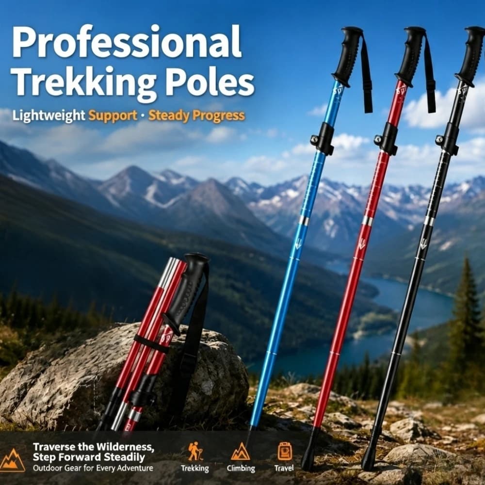 2pcs Outdoor Hiking Travel Ultra Compact Folding Trekking Poles Lightweight Adjustable Aluminum Anti-slip Hiking Walking Sticks