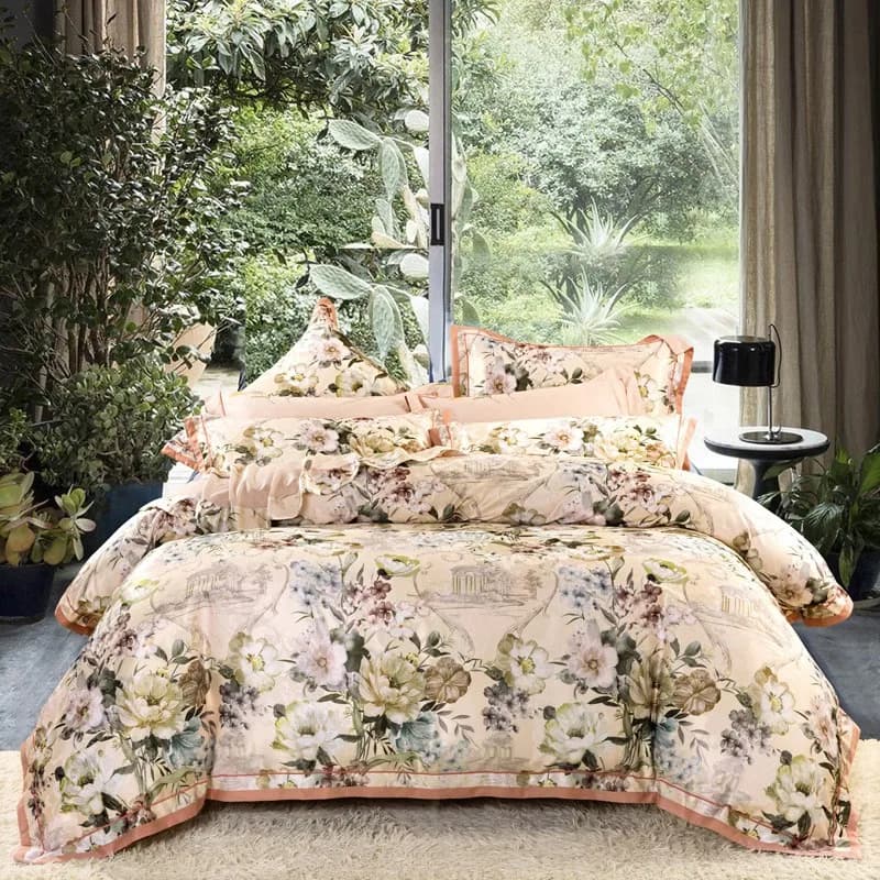 Vintage Chic Blooming peonie fiori biancheria da letto tessuta cotone raso copripiumino lenzuolo floreale federe doppia regina King 4 pz