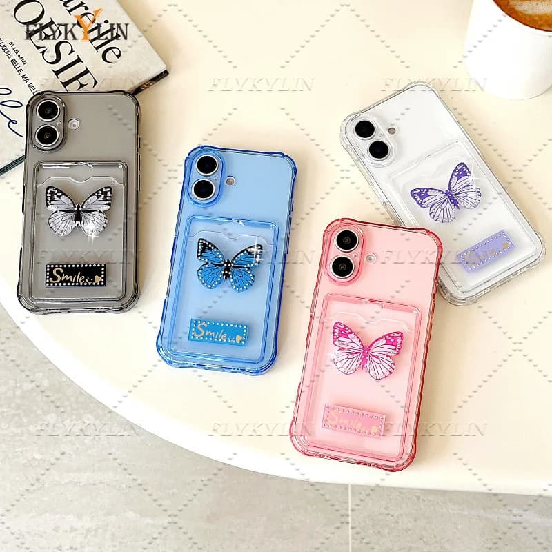 Custodia per telefono stile carta farfalla per POCO X7 X6 X5 Pro X3 NFC Xiaomi 14T 13T 12T 12 11 Lite Borsa per carte trasparente antiurto