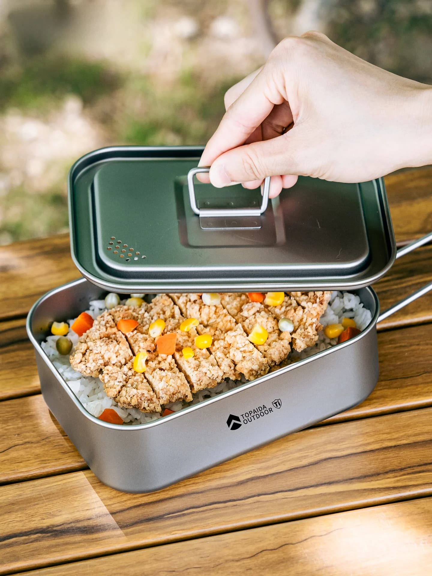 Contenitore per Pranzo Rettangolare in Titanio Puro Portatile per Campeggio e Picnic, Pieghevole e Resistente, Essenziale per Viaggi all'Aperto
