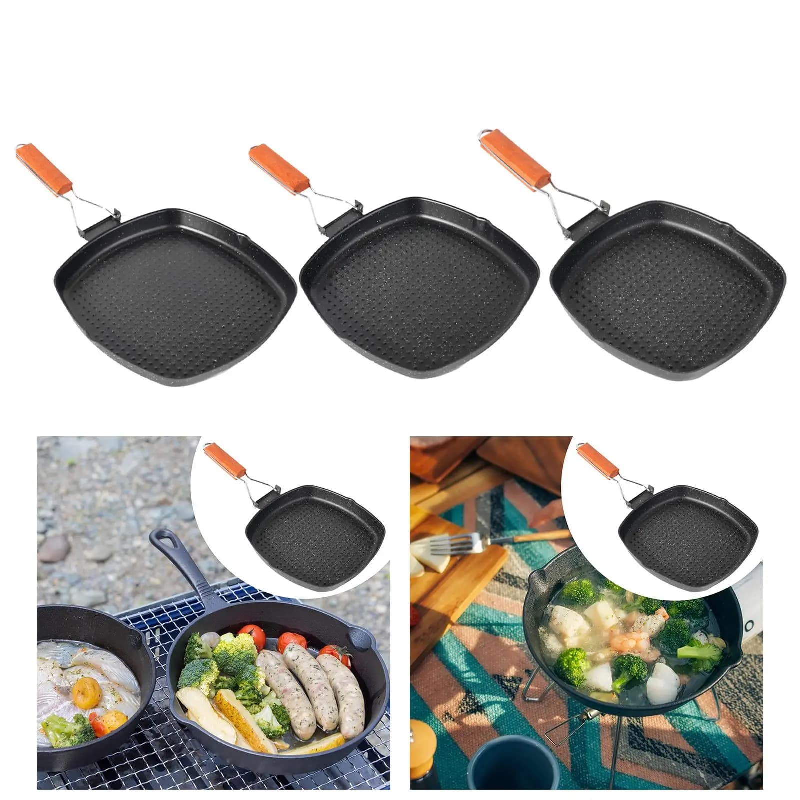 Padella per bistecche Versatile compatta e addensata per grigliare all'aperto con manico pieghevole Pentole per barbecue da picnic in viaggio con zaino in spalla