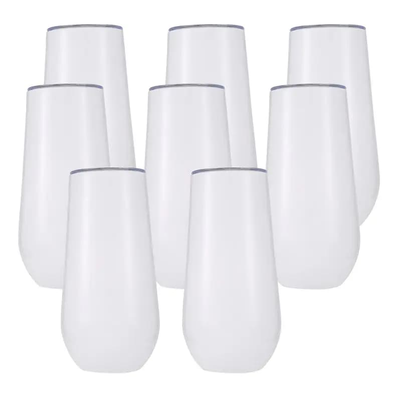 ABJI-8Packs Bicchieri da Champagne Senza Stelo, Bicchieri da Vino a Doppio Isolamento da 6 OZ con Coperchi, Bicchieri per Cocktail
