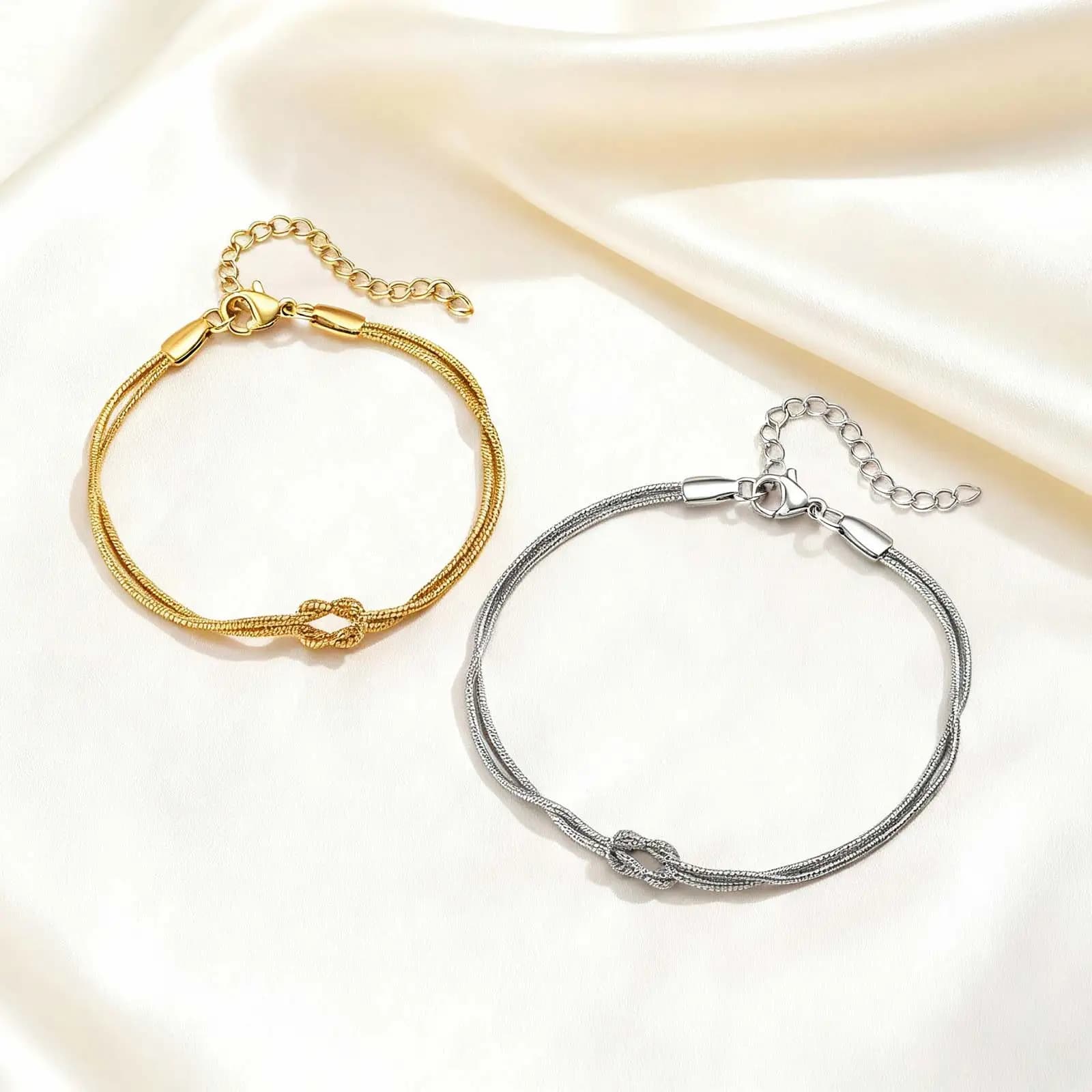 Gioielli per coppia in acciaio inossidabile Braccialetti con nodo a doppio strato per donna Uomo Bracciale per coppia con catena in osso di serpente Regalo di San Valentino