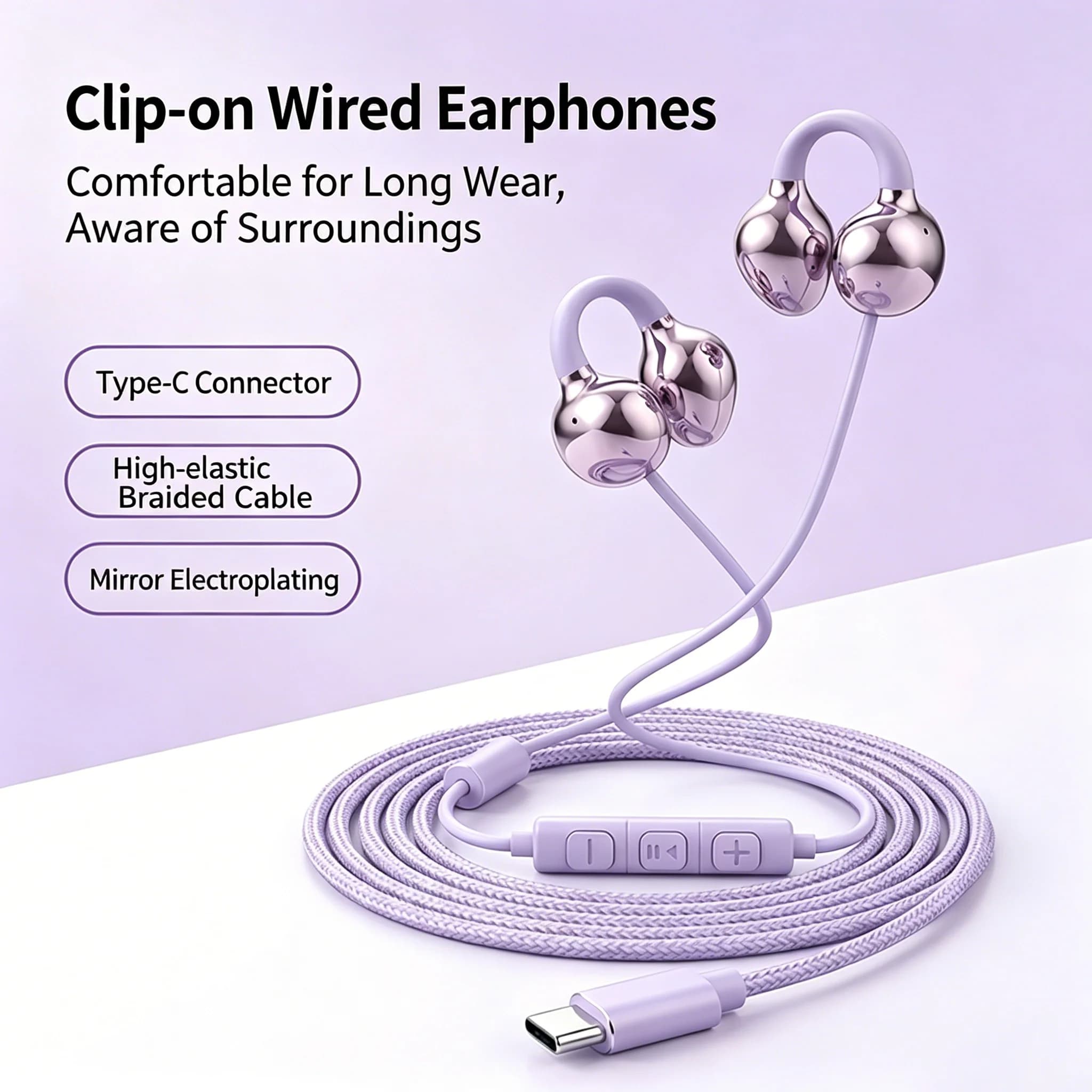 Type C&3.5mm NEW Clip-on Wired Headphones HIFI Sound Sports Earbuds Handfree Gaming Headsets With HD Mic Earphones For Samsung
