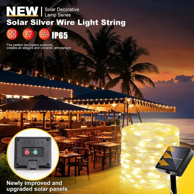 NUOVE luci a stringa solare per esterni 300 LED lucine impermeabili 8 modalità luci in filo d'argento per decorazioni fai da te per feste in giardino