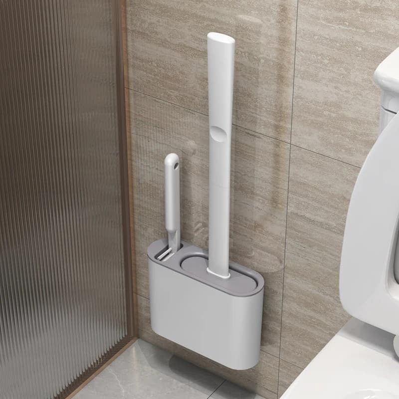 Spazzola per WC da Parete con Supporto, Manico Lungo in Silicone, Setole Morbide, Accessori per Pulizia Bagno