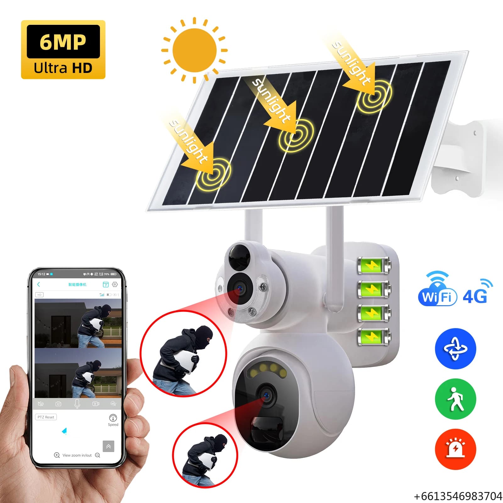 Telecamera di Sicurezza Solare Wireless PTZ 360° 2K 4K con Doppia Lente, Wi-Fi, 4G LTE, per Esterni, Sistema di Telecamere di Sicurezza ZCVision
