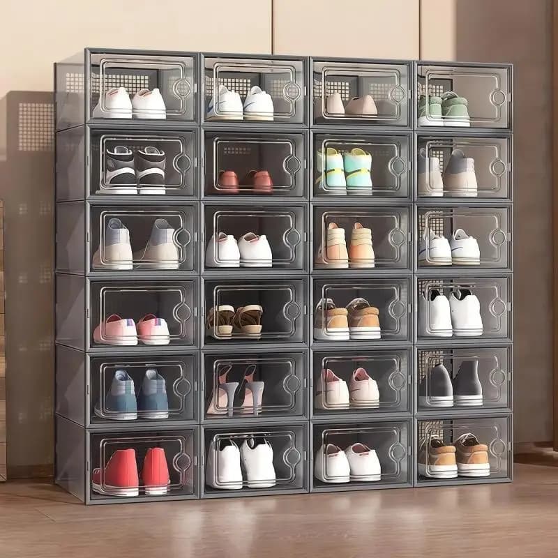 Scatola per scarpe in plastica trasparente impilabile, design antipolvere per riporre scarpe da ginnastica, contenitore per scarpe con protezione visibile