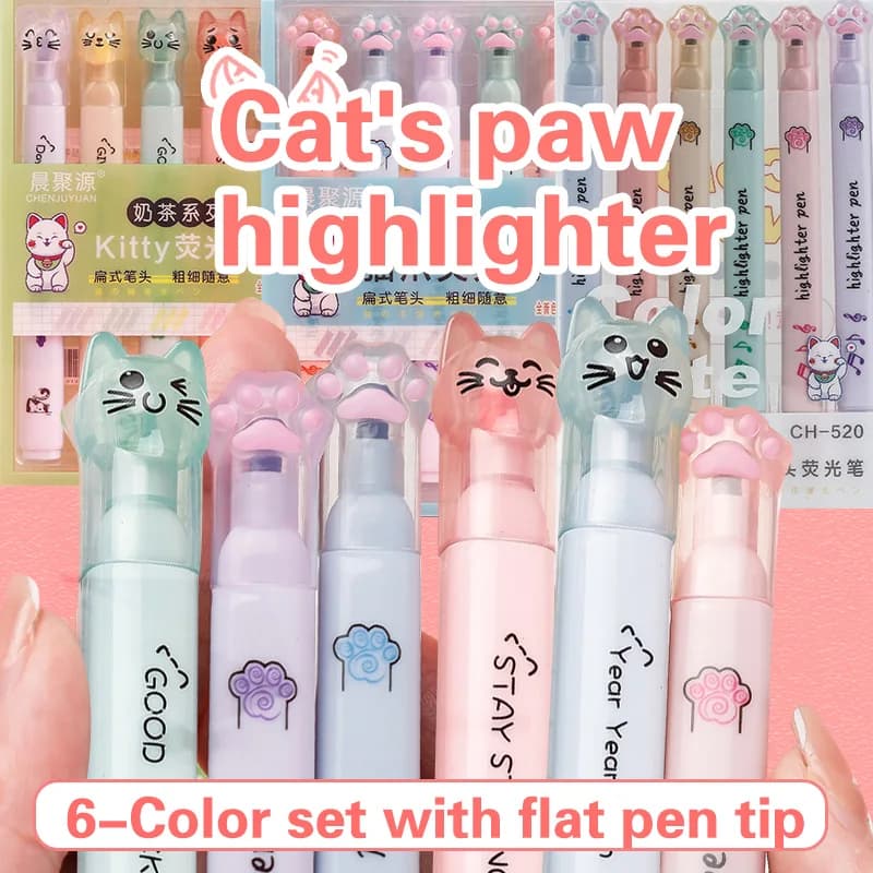6 pezzi/pacco Kawaii Cat Claw Evidenziatori di colore pastello Disegno Pennarelli artistici Penna fluorescente Regalo di cancelleria Materiale scolastico carino