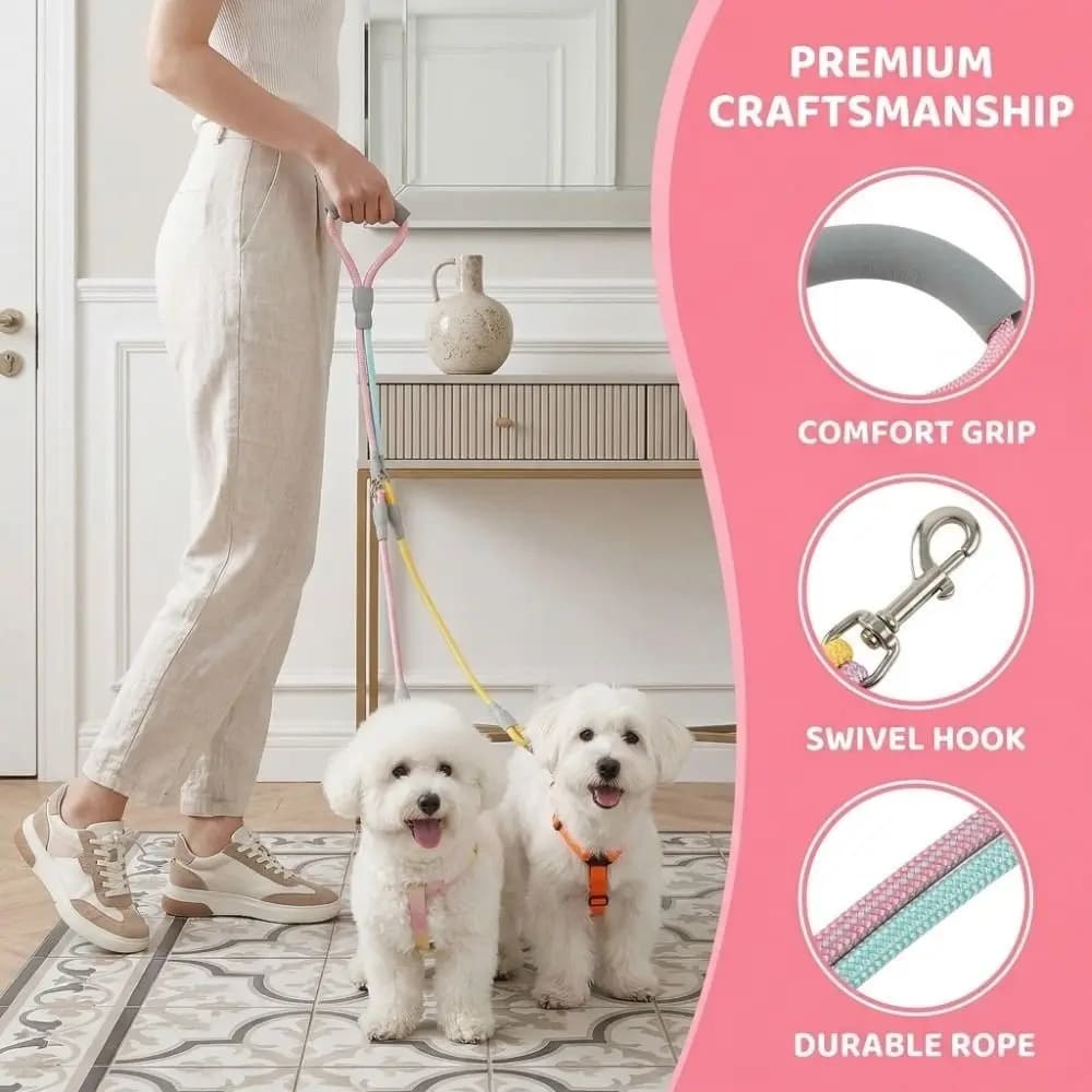 Set di Guinzagli Doppi per Cani con Colore Sfumato, Regolabili a 360° ° Guinzaglio Girevole per Cani, Guinzaglio in Nylon a Mani Libere con Doppia Impugnatura