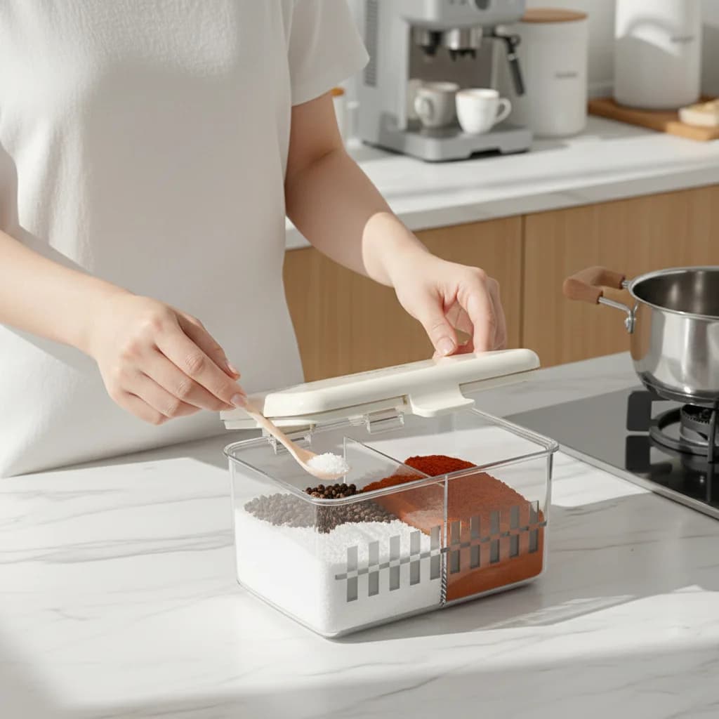 Set di Contenitori per Spezie da Cucina, Scatola Multi-Scomparto per Sale e Pepe, Materiale per Alimenti, Uso Domestico