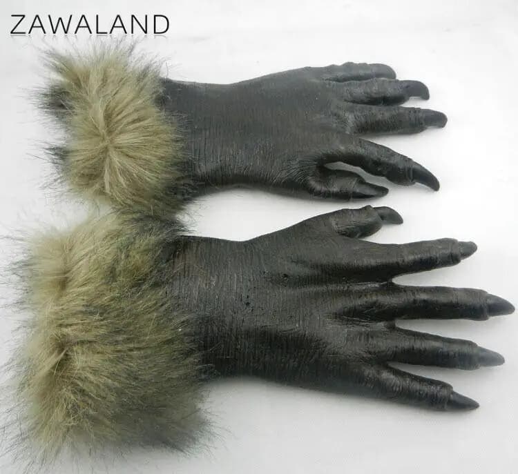 Zawaland Guanti da lupo di Halloween Accessori per costumi cosplay di animali Puntelli per prestazioni divertenti Guanti di peluche in lattice per feste horror