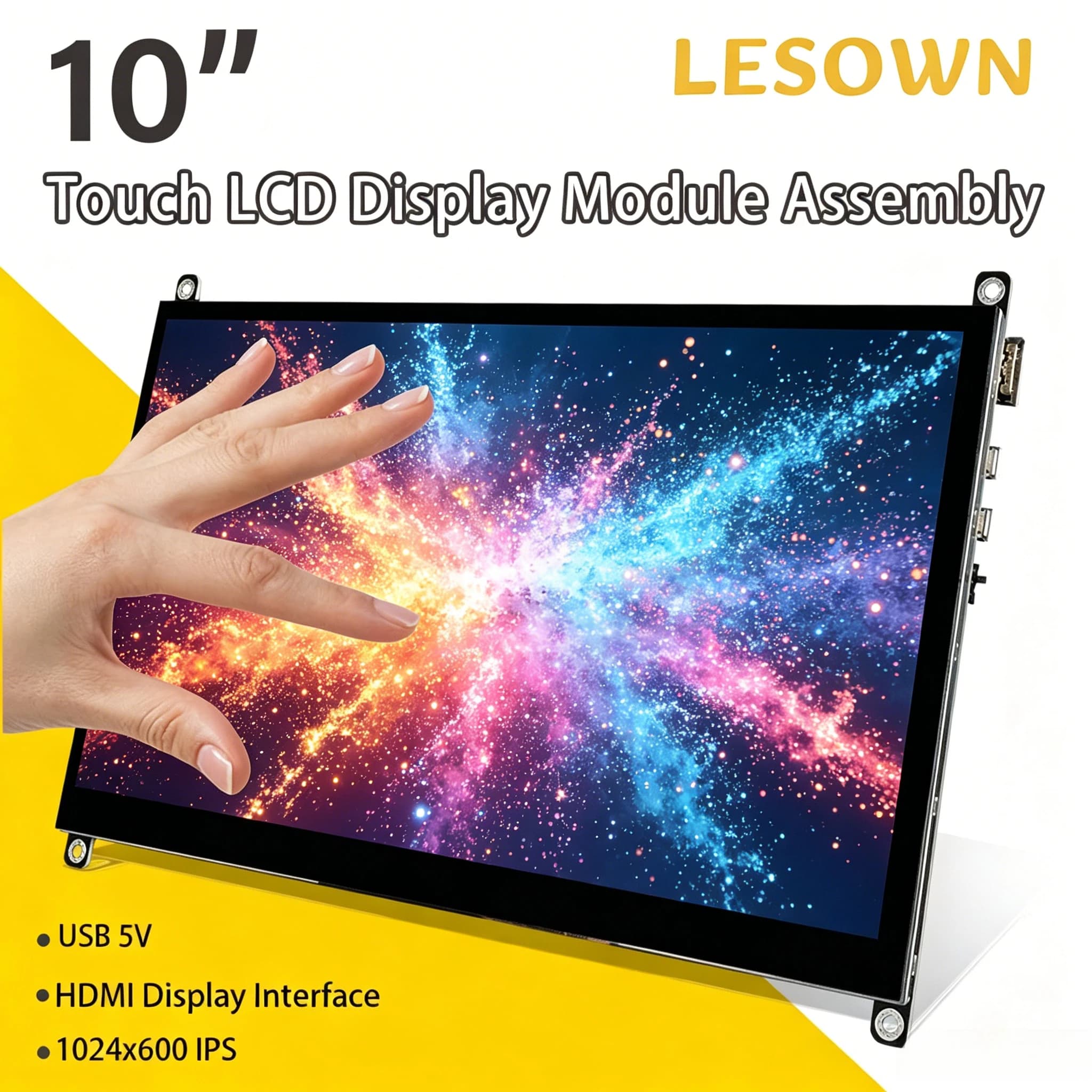 LESOWN Monitor Portatile da 10.1 Pollici con Schermo Touch Capacitivo 1024x600, Interfaccia HDTV e Audio Integrato per Raspberry Pi 5