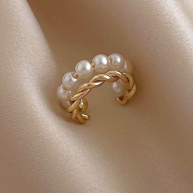 Eleganti Orecchini a Clip con Perle Finte, Design Geometrico in Metallo Intrecciato, Gioielli per Donne, Ideali per Feste e Matrimoni, Regalo Raffinato