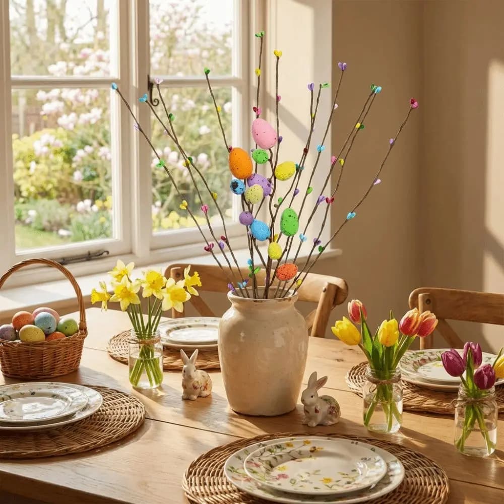 Colorful Foam Eggs Berry Branch Plastic Realistic Easter Eggs Bouquets Speckled Egg Simulation Egg Fake Plants Room Vase Inserts
