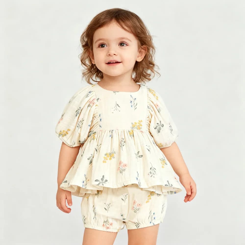 Cute Organic Cotton Clothes Suits for Newborn Spring Summer Printed Long Sleeve Top + Shorts Toddler Girl Outfits