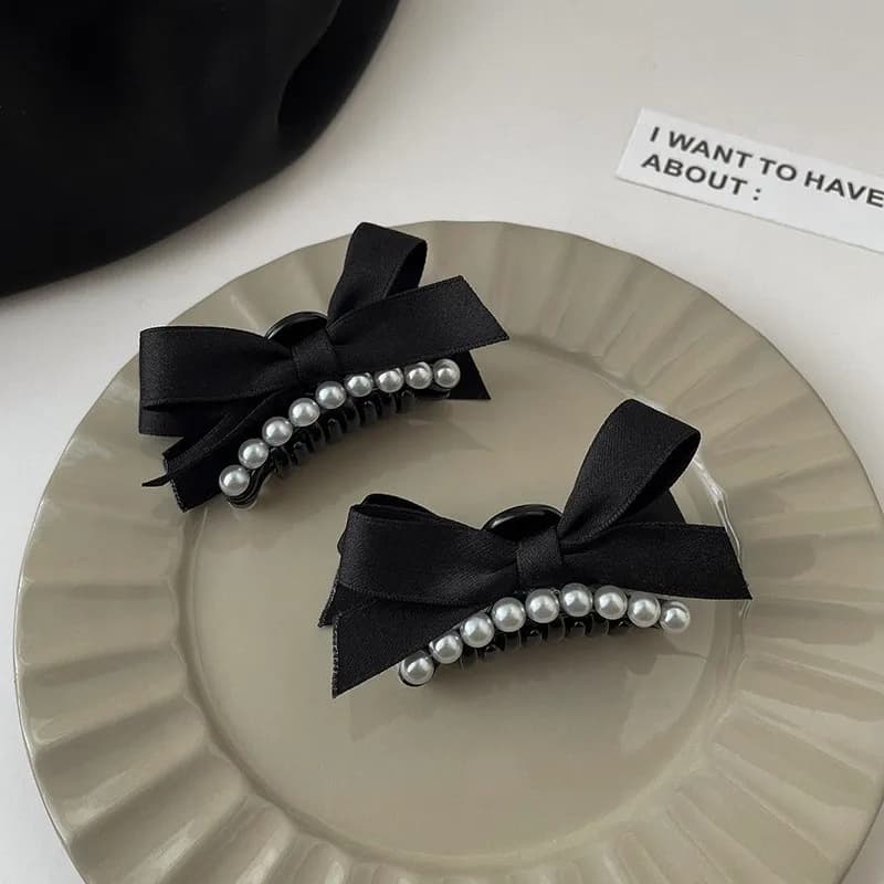 2PCS Arco Perla Piccoli Artigli Dei Capelli Pinze Delle Donne Delle Ragazze Nero Coda di Cavallo Titolare Granchio Morsetti Barrettes Pinze Tornante Accessori Per Capelli Set