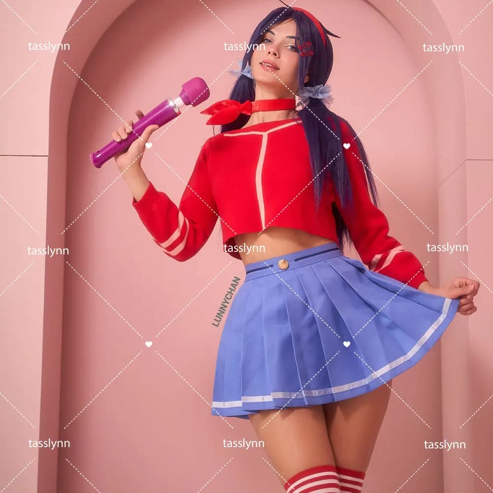 Costume cosplay anime MiSide per donna Top in maglia rossa Gonna JK blu con copricapo sciarpa Costume di Halloween Mita