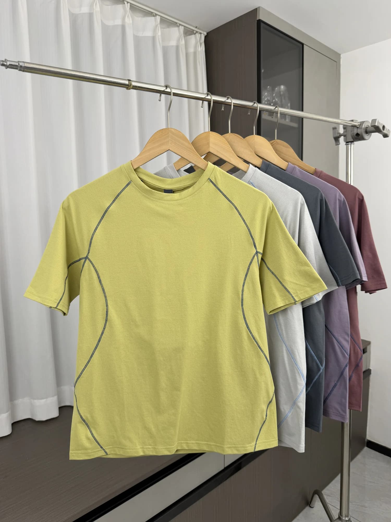 Quick Dry Breathable Men's Short Sleeve round Neck T-Shirt Stripe Pattern Cycling Sport Moisture Wicking Summer Top