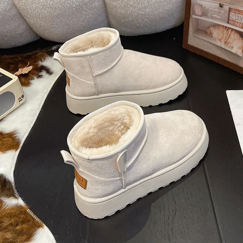 Stivali da neve da donna nuovo stile, suola spessa, foderati in pile, stivaletti corti, stivali resistenti al freddo, scarpe invernali antiscivolo e calde in cotone da neve