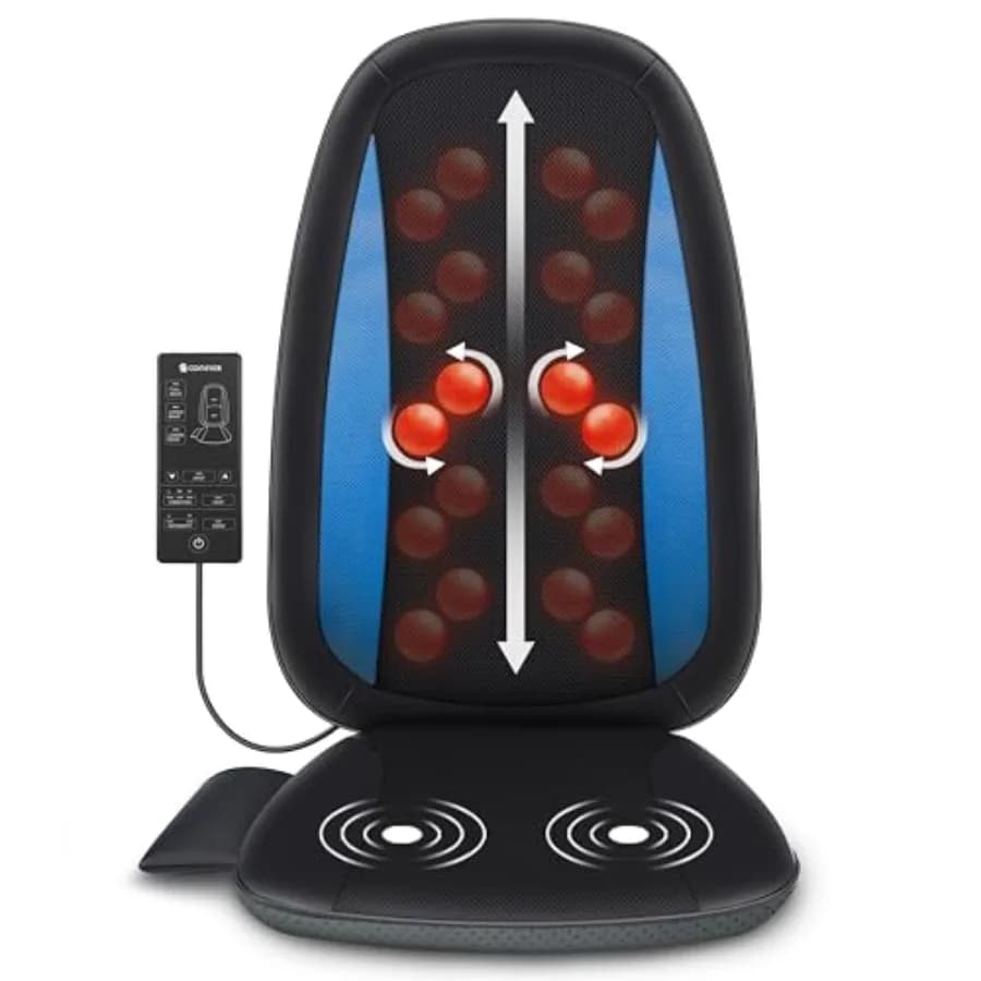 Shiatsu massager for Back with Heat, Sitting Massage Cushion with Massage Background of Fabrics, Massage Mat for Chair, Complete Massage for Back and Body for Home