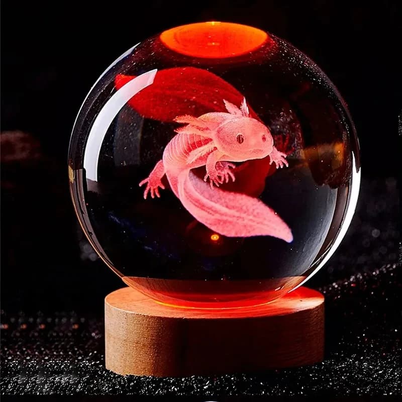 Luce notturna colorata con sfera di cristallo incisa al laser 3D Axolotl, fidanzata compagno di classe moglie regalo di compleanno per bambini decorazione della casa