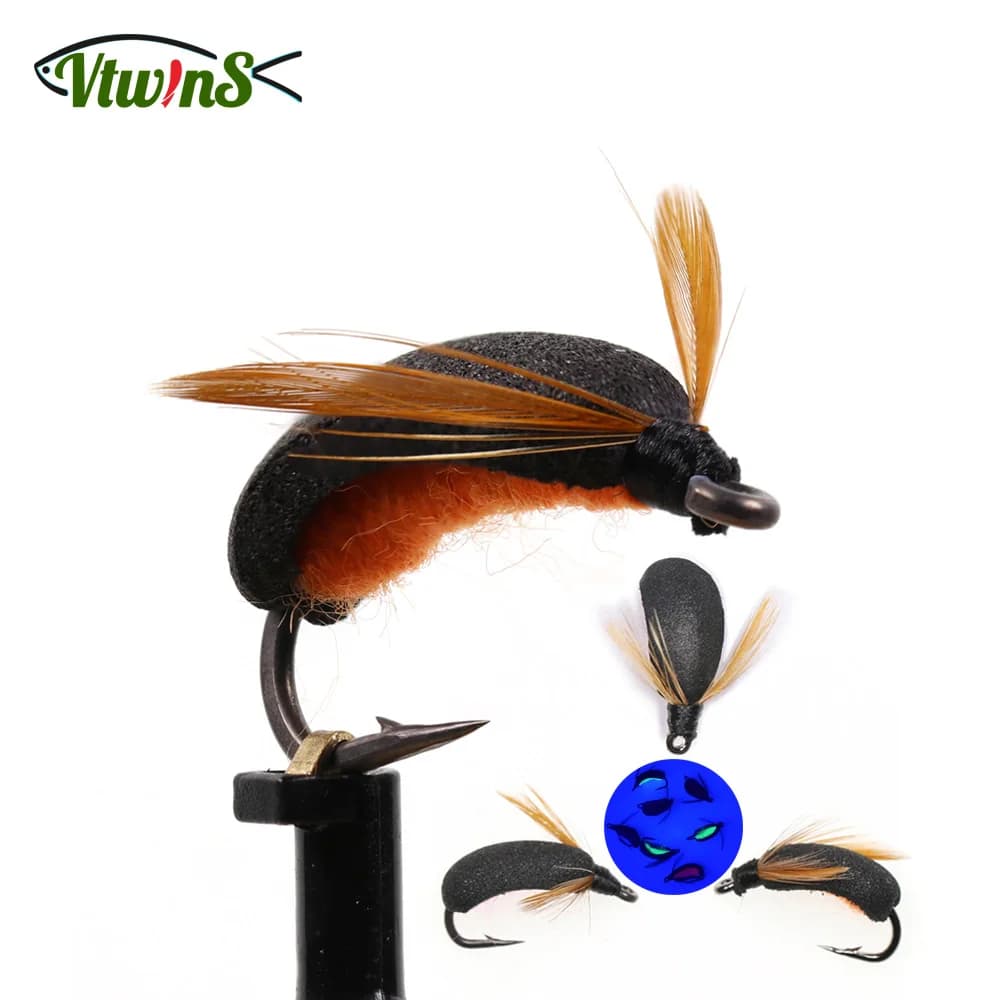 Vtwins Zig Bug Fly scarabeo in schiuma galleggiante Fly Boatman Pesca Panfish Bass Grayling Trota Pesca alla carpa Insetto Esca artificiale # 10