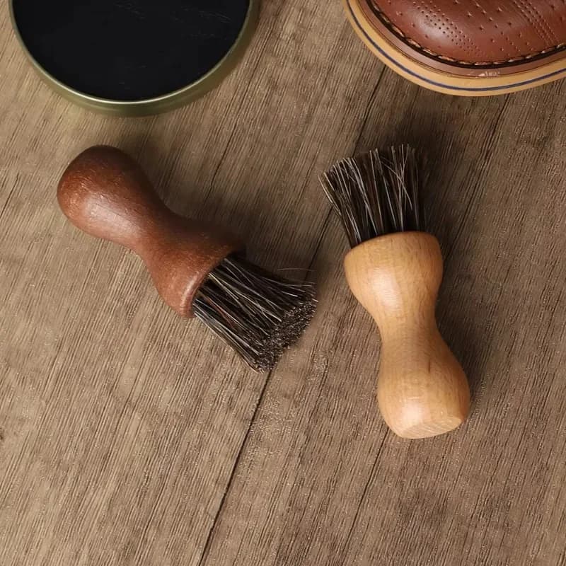 Mini Beech Wood Shoe Polishing Brush, Soft Horsehair Bristle Shoe Care Brush for Leather Shoes Dusting & Oiling