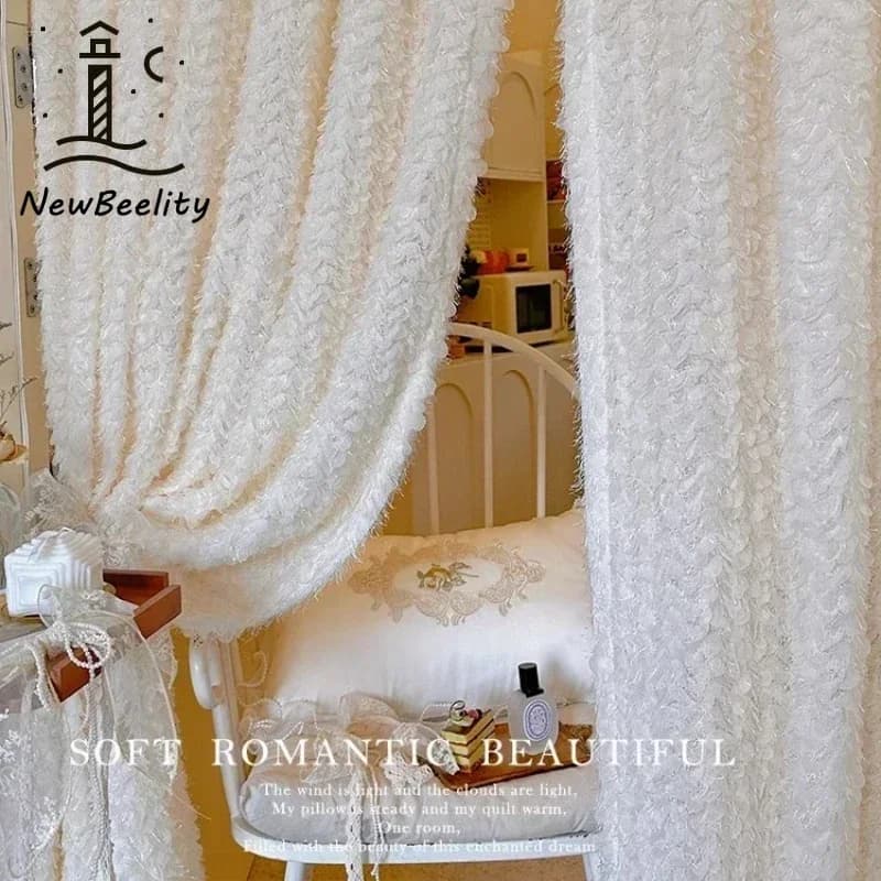 Korean French Ins Romantic Lace Three-dimensional Rose White Tulle Sheer Curtains for Living Room Bedroom Dining Luxury Blackout