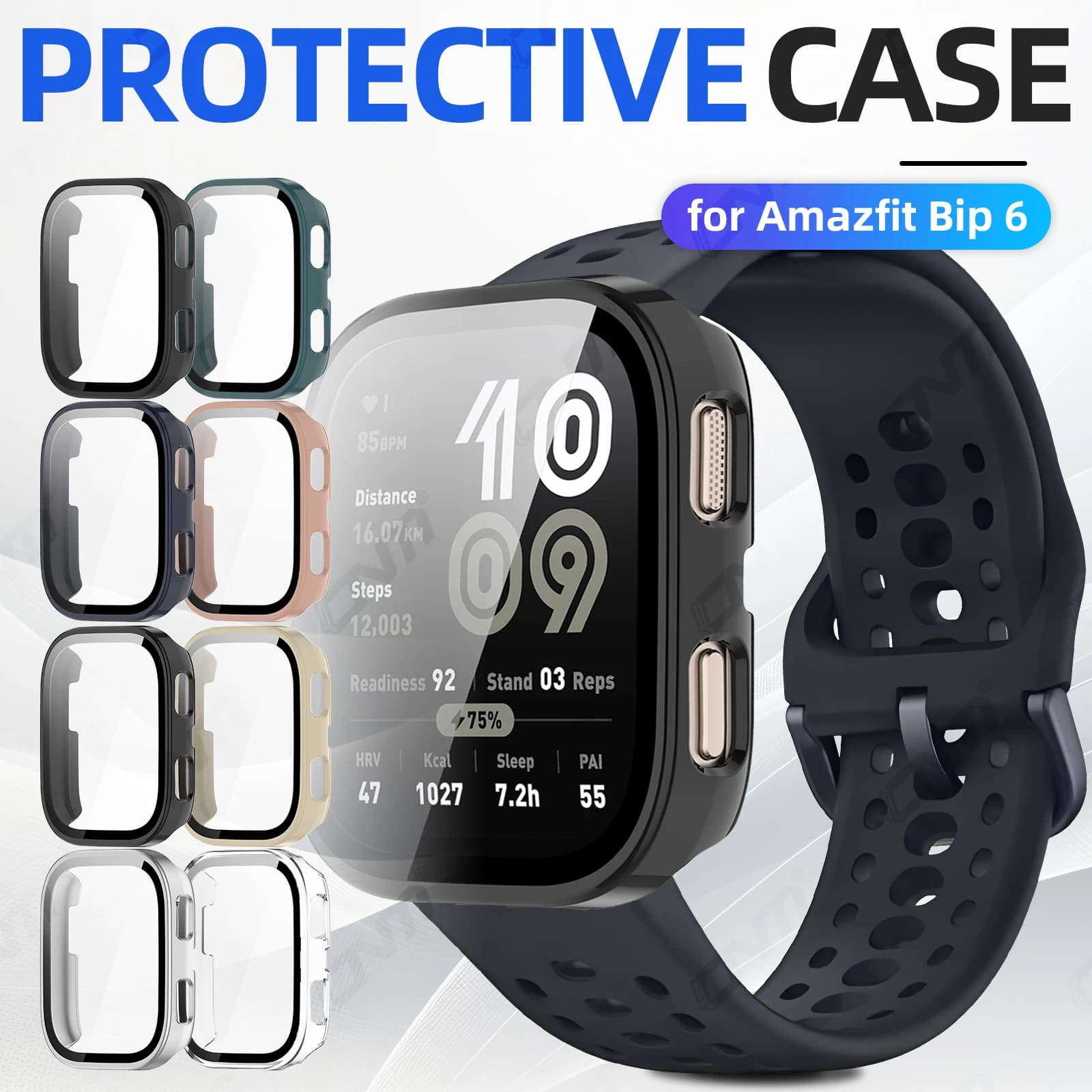 Custodia per orologio per Amazfit Bip 6 Proteggi schermo in vetro temperato Accessori per copertura protettiva per paraurti rigido per PC a tutto tondo