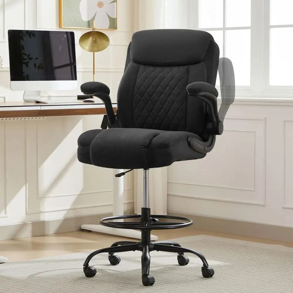 Sedia da Ufficio Ergonomica Regolabile in Altezza con Poggiapiedi, Seduta Imbottita e Supporto Lombare
