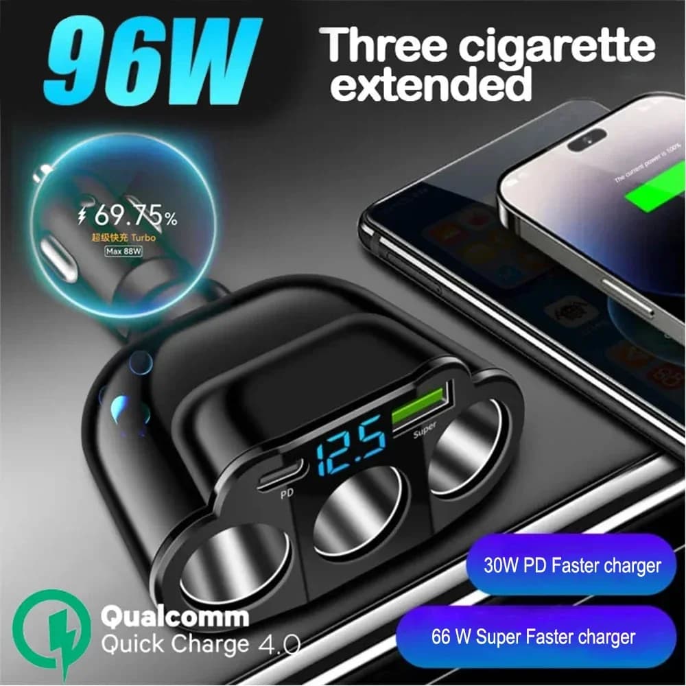 96-141W Car USB Type C PD QC3.0 Super Fast Charger 12V-24V Vehicle cigarette lighter Multiple ports Universal charging adapter